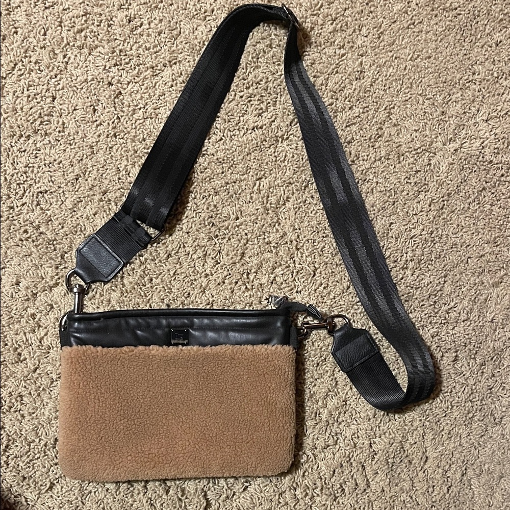 Think Royln Stylish black with tan sherpa Crossbody